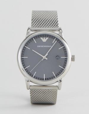 Серебристые часы с узким сетчатым браслетом  AR11069 Emporio Armani. Цвет: серебряный