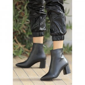 Модные женские сапоги на каблуке с острым носком толстой подошве и молнии 024-5959-21 Pembe Potin