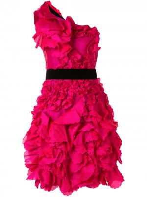 Платье мини на одно плечо оборками Marchesa Notte. Цвет: розовый