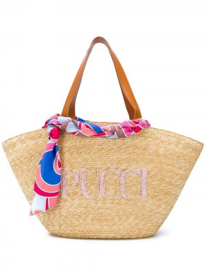 Соломенная сумка-тоут с вышитым логотипом Emilio Pucci. Цвет: коричневый