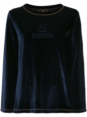 Велюровый свитер с логотипом Fendi Pre-Owned. Цвет: синий