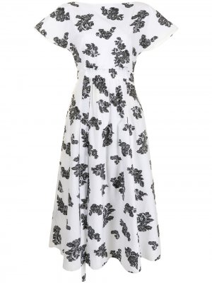 Платье миди Fraser с цветочным принтом Erdem. Цвет: белый