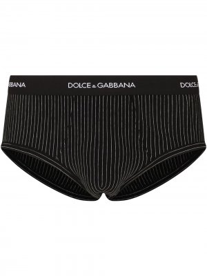 Трусы-брифы в полоску с логотипом на поясе Dolce & Gabbana. Цвет: черный