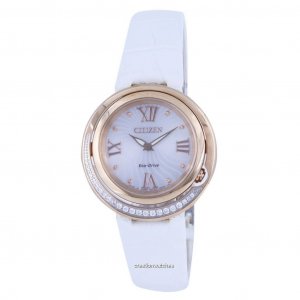 Женские часы  с кожаным серебряным циферблатом и бриллиантами Eco-Drive EX1122-07A Citizen
