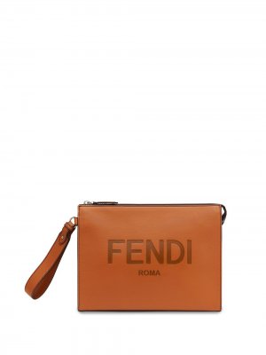 Клатч с тисненым логотипом и ремешком на запястье Fendi. Цвет: коричневый