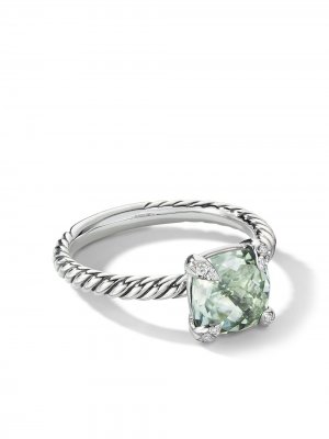Серебряное кольцо Chatelaine с празолитом и бриллиантами David Yurman. Цвет: зеленый