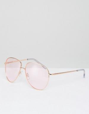 Солнцезащитные очки-авиаторы в металлической оправе цвета розового золота ASOS. Цвет: золотой