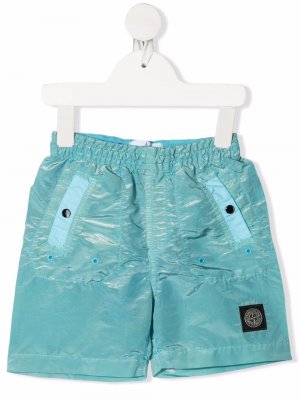 Плавки-шорты с нашивкой-логотипом Stone Island Junior. Цвет: синий