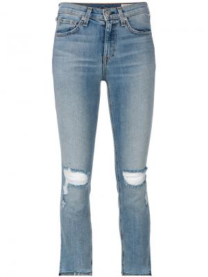Рваные укороченные джинсы Rag & Bone /Jean. Цвет: синий