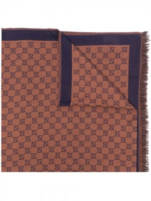 Жаккардовый шарф с логотипом GG Gucci. Цвет: коричневый