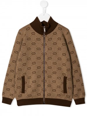 Куртка-бомбер с декором GG Gucci Kids. Цвет: коричневый