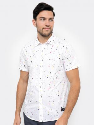 Текстильная рубашка с короткими рукавами Mark Formelle. Цвет: брызги на белом
