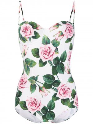 Купальник с принтом Tropical Rose Dolce & Gabbana. Цвет: белый