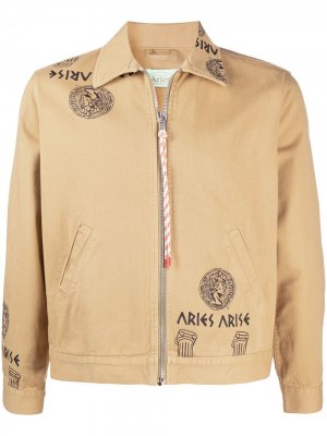 Джинсовая куртка на молнии с принтом Aries. Цвет: нейтральные цвета