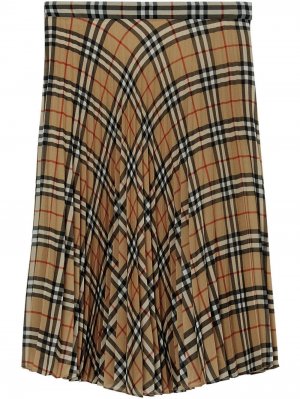 Плиссированная юбка в клетку Vintage Check Burberry. Цвет: коричневый
