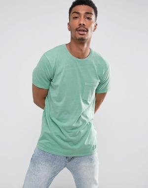 Зеленая узкая футболка с карманом Abercrombie & Fitch. Цвет: зеленый