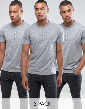 3 серые обтягивающие футболки хенли Abercrombie & Fitch. Цвет: серый