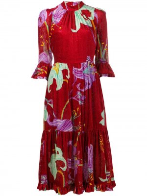 Бархатное платье миди La Doublej. Цвет: красный