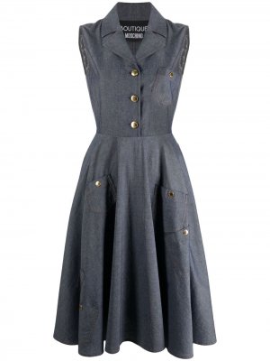 Джинсовое платье миди Boutique Moschino. Цвет: синий