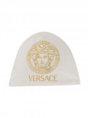 Трикотажная шапка с декором Medusa Young Versace. Цвет: белый