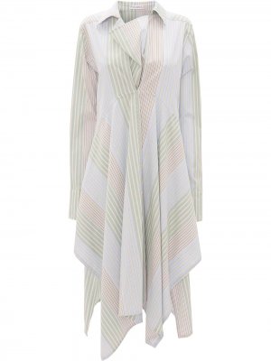 Полосатое платье-рубашка асимметричного кроя JW Anderson. Цвет: зеленый
